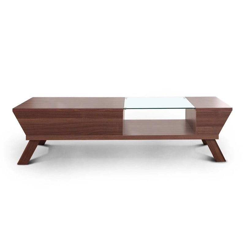 Mid-Century Modern Walnut 47-inch Glass Insert 1-Shelf Coffee Table