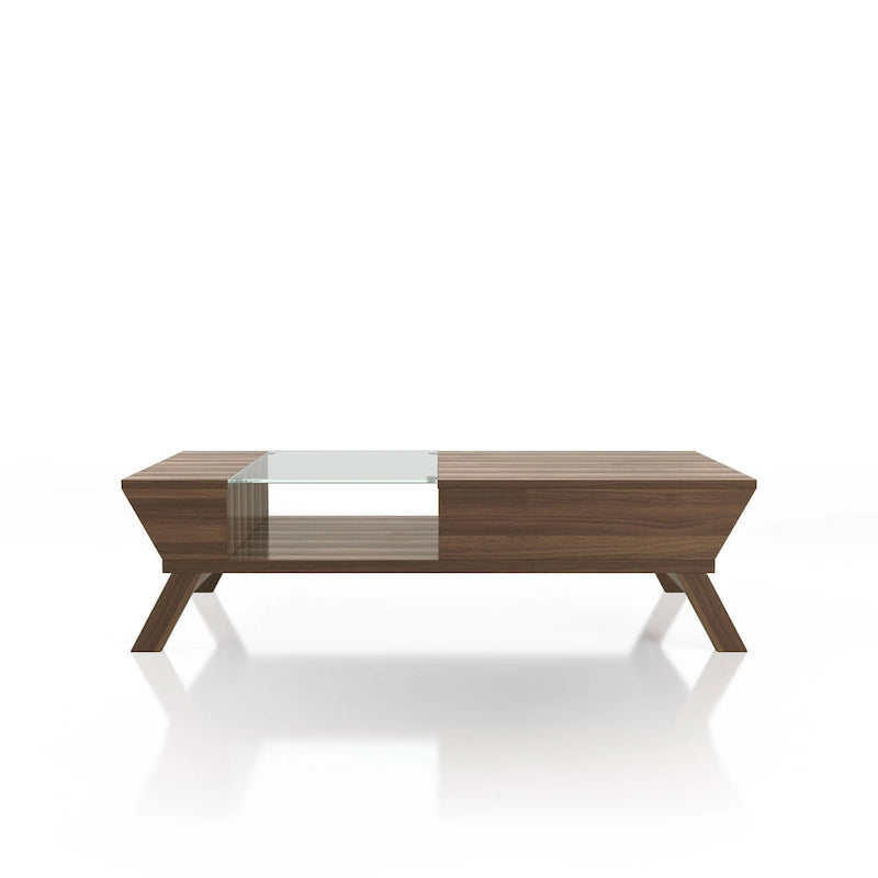 Mid-Century Modern Walnut 47-inch Glass Insert 1-Shelf Coffee Table
