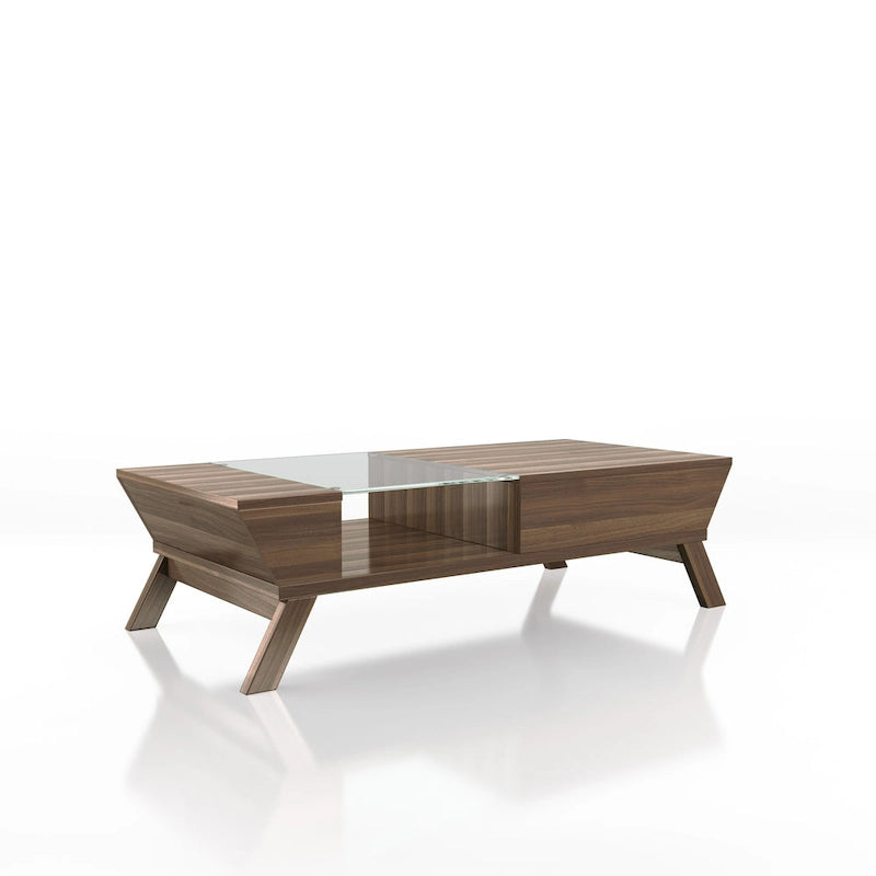 Mid-Century Modern Walnut 47-inch Glass Insert 1-Shelf Coffee Table