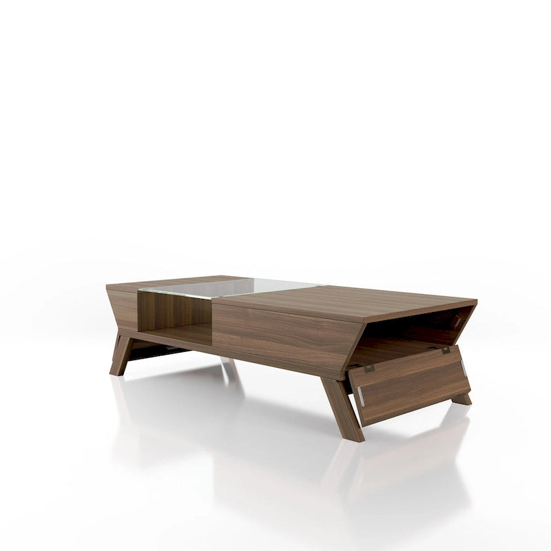 Mid-Century Modern Walnut 47-inch Glass Insert 1-Shelf Coffee Table