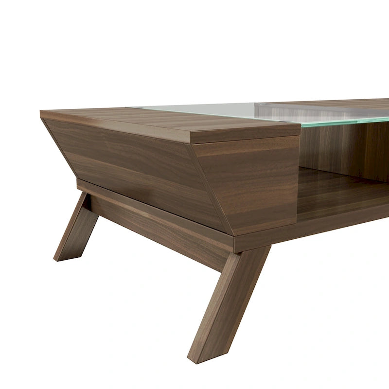 Mid-Century Modern Walnut 47-inch Glass Insert 1-Shelf Coffee Table