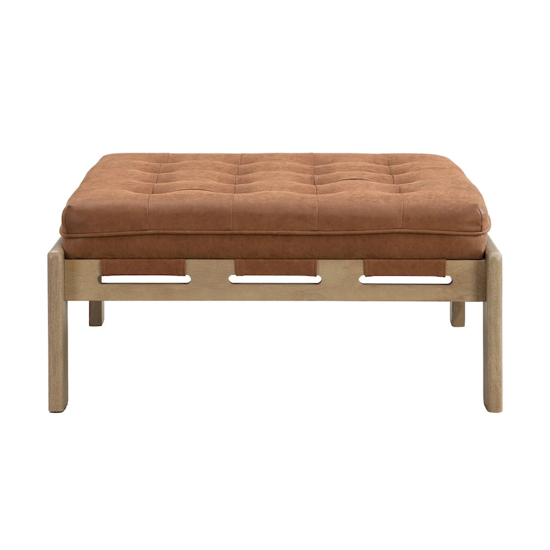 34 Tufted Upholstered Cocktail Ottoman, Square Leather Ottoman Coffee Table with Rubber Wood Frame