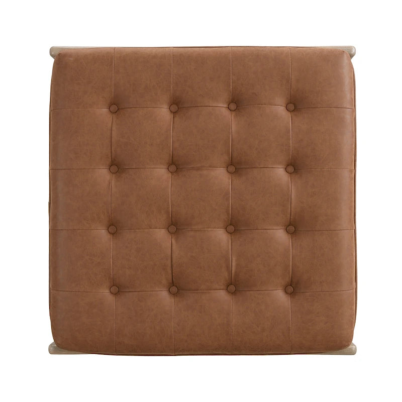 34 Tufted Upholstered Cocktail Ottoman, Square Leather Ottoman Coffee Table with Rubber Wood Frame