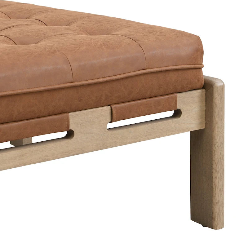 34 Tufted Upholstered Cocktail Ottoman, Square Leather Ottoman Coffee Table with Rubber Wood Frame
