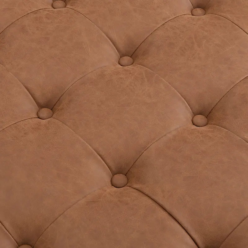 34 Tufted Upholstered Cocktail Ottoman, Square Leather Ottoman Coffee Table with Rubber Wood Frame