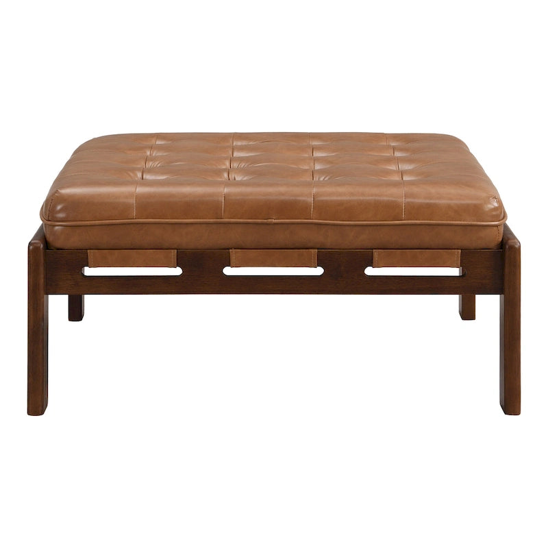 34 Tufted Upholstered Cocktail Ottoman, Square Leather Ottoman Coffee Table with Rubber Wood Frame
