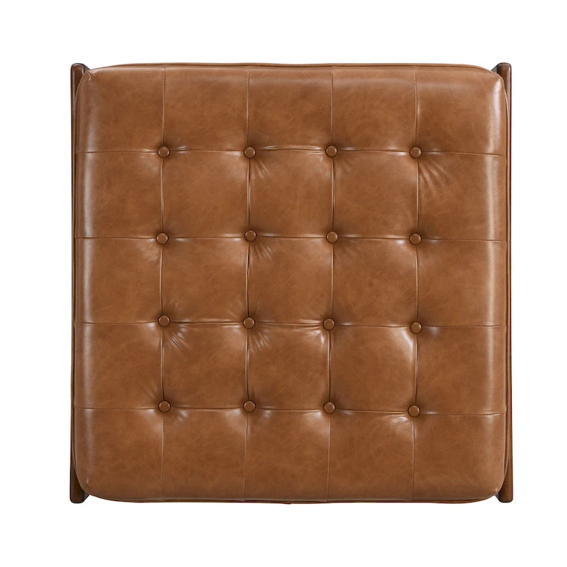 34 Tufted Upholstered Cocktail Ottoman, Square Leather Ottoman Coffee Table with Rubber Wood Frame