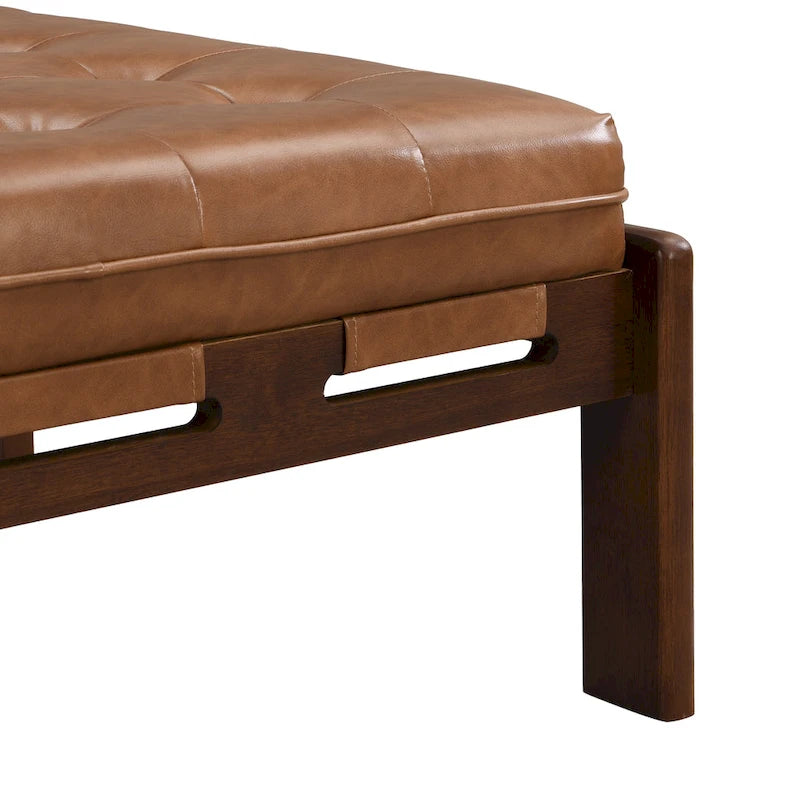 34 Tufted Upholstered Cocktail Ottoman, Square Leather Ottoman Coffee Table with Rubber Wood Frame