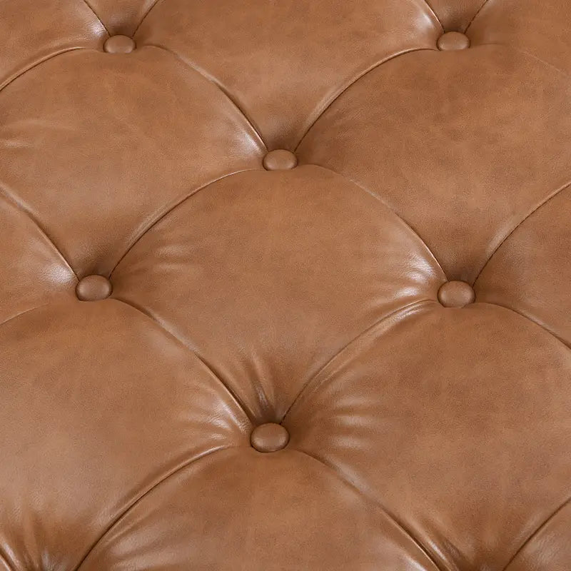 34 Tufted Upholstered Cocktail Ottoman, Square Leather Ottoman Coffee Table with Rubber Wood Frame