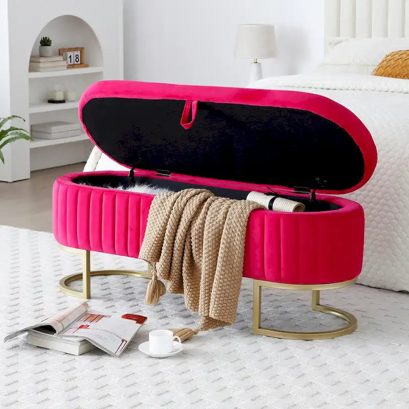 Storage Bench Bedroom Bench,Rose Red