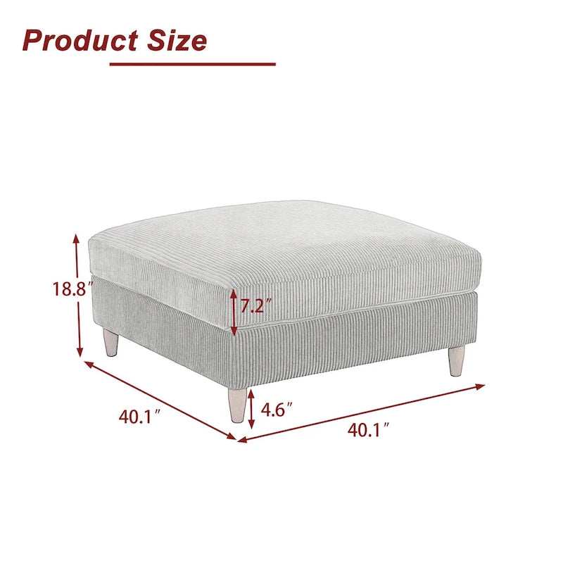 40 W Oversized Corduroy Upholstered Ottoman