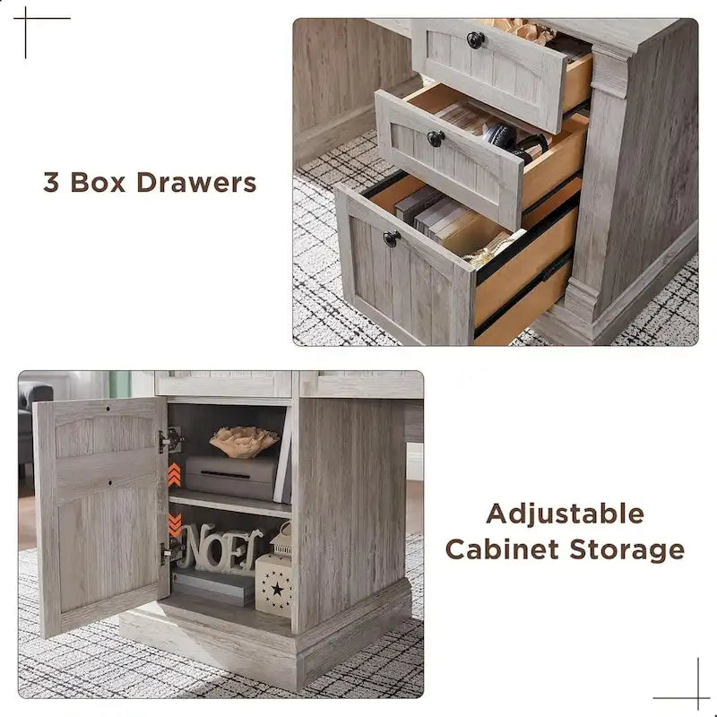 Farmhouse Computer Desk, Wood Home Office Desk with Charging Station