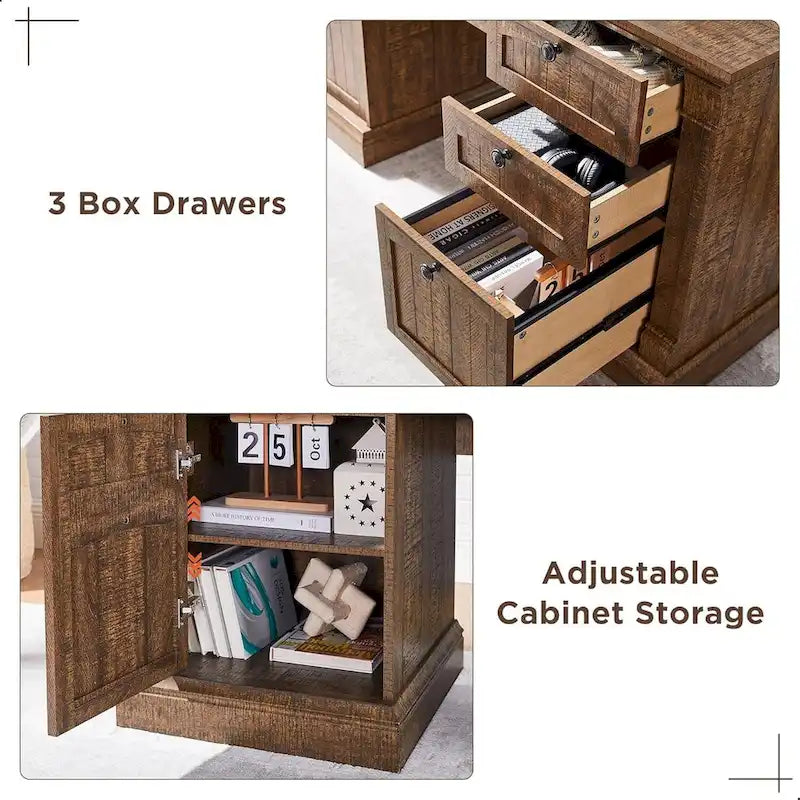 Farmhouse Computer Desk, Wood Home Office Desk with Charging Station