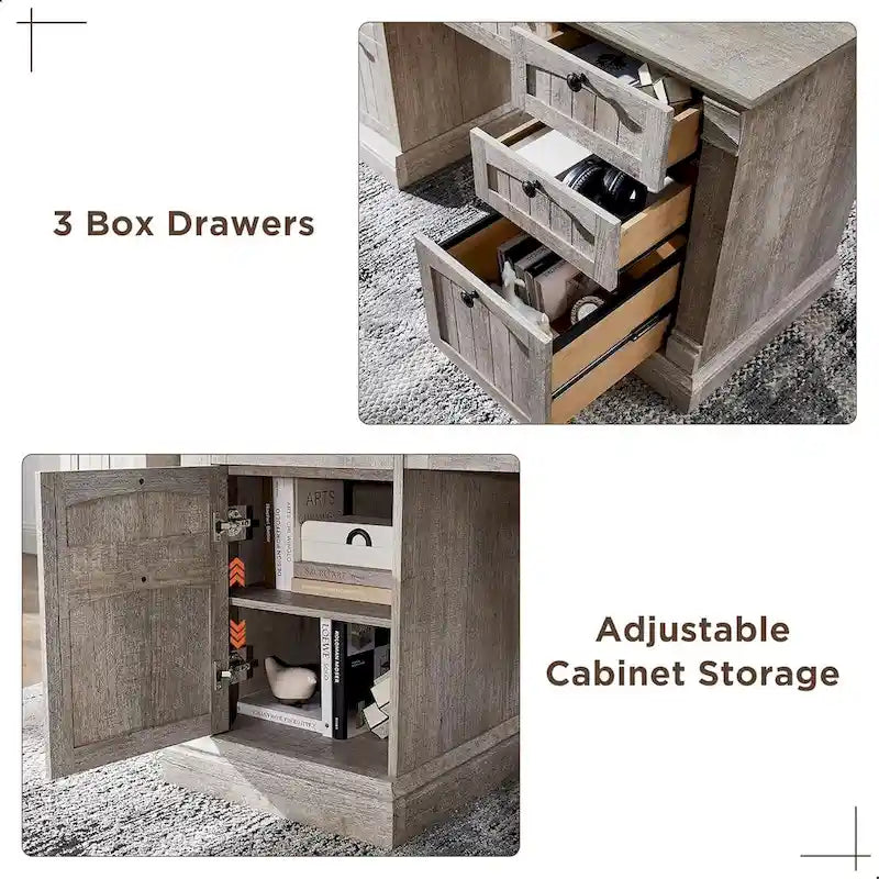 Farmhouse Computer Desk, Wood Home Office Desk with Charging Station