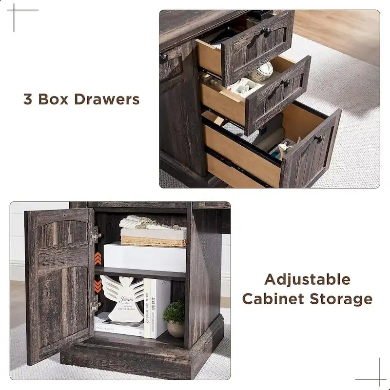 Farmhouse Computer Desk, Wood Home Office Desk with Charging Station