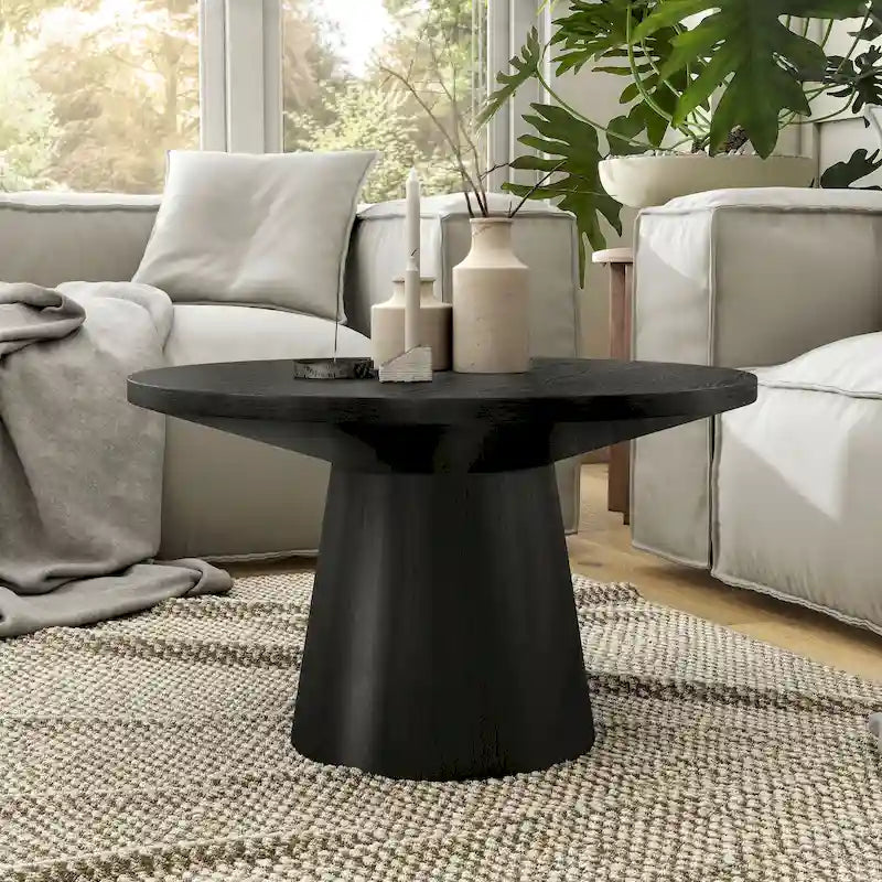 Vitten Modern Round Solid Wood Pedestal Coffee Table