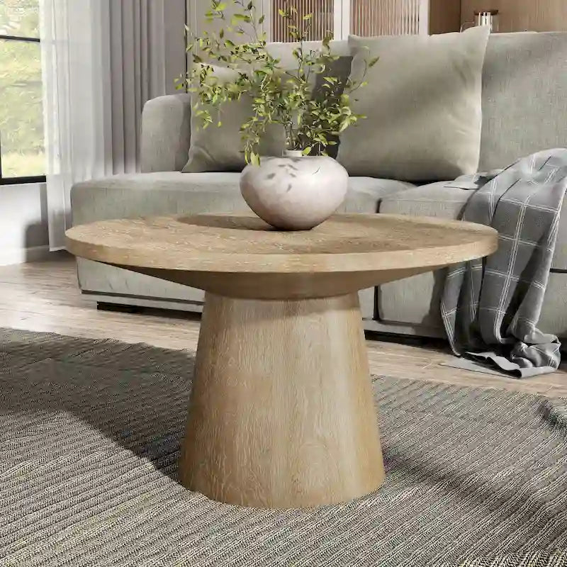 Vitten Modern Round Solid Wood Pedestal Coffee Table
