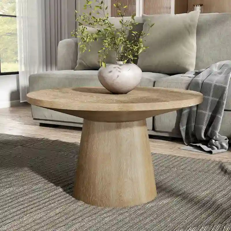 Vitten Modern Round Solid Wood Pedestal Coffee Table