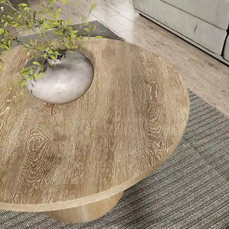 Vitten Modern Round Solid Wood Pedestal Coffee Table