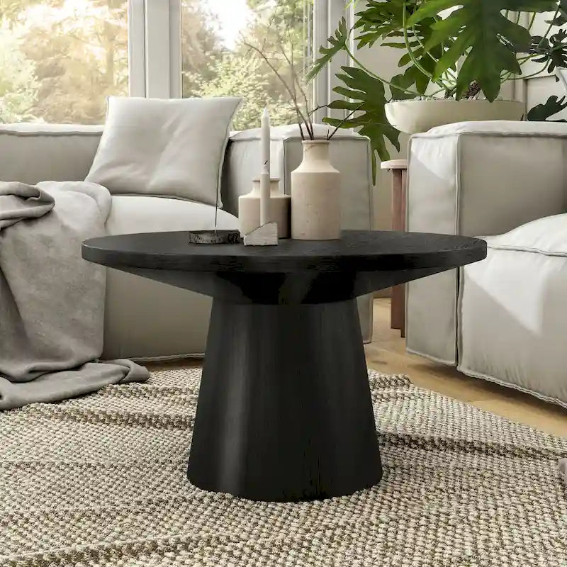 Vitten Modern Round Solid Wood Pedestal Coffee Table