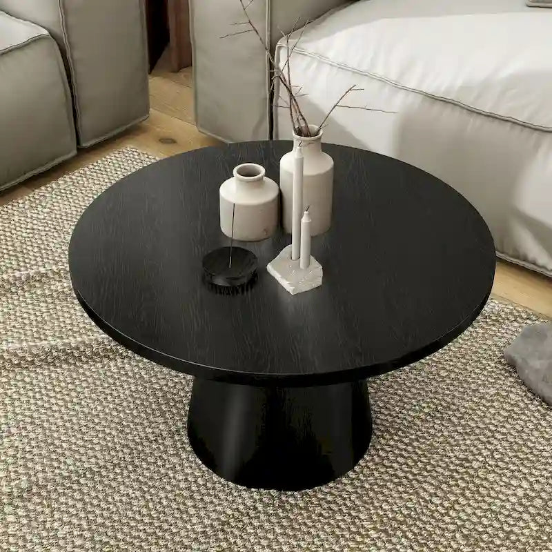 Vitten Modern Round Solid Wood Pedestal Coffee Table