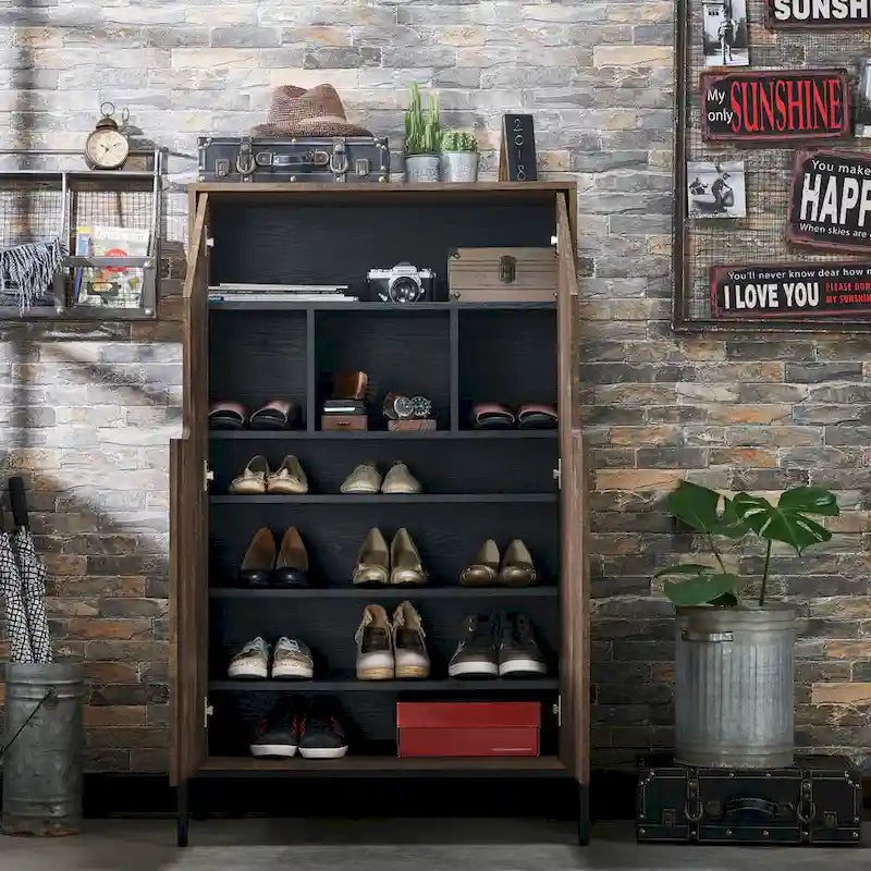 Rustic 8-shelf Shoe Cabinet