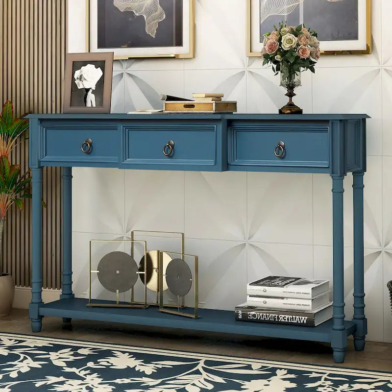 Solid Wood Console Table with 3 Drawers and Shelf
