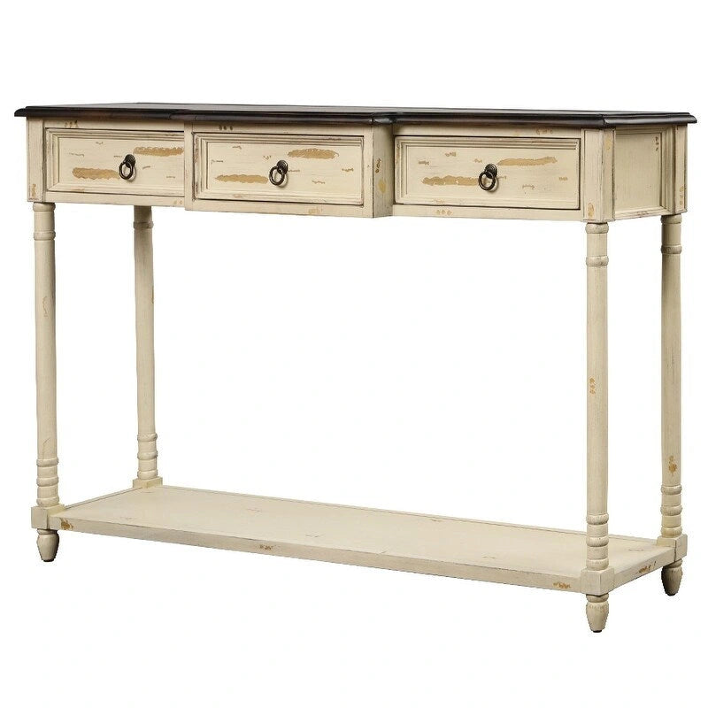 Solid Wood Console Table with 3 Drawers and Shelf