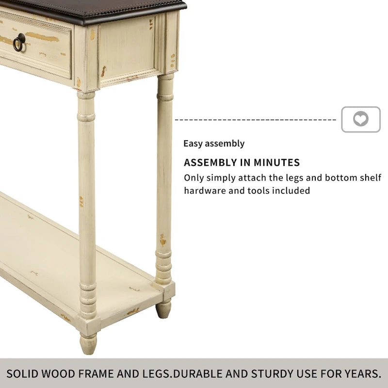 Solid Wood Console Table with 3 Drawers and Shelf