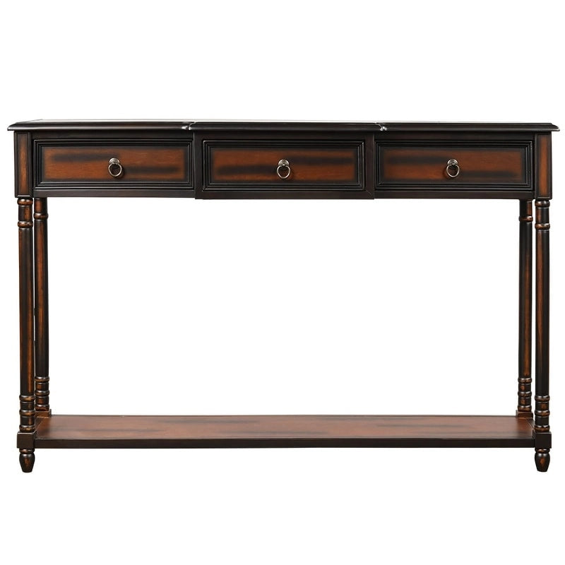 Solid Wood Console Table with 3 Drawers and Shelf