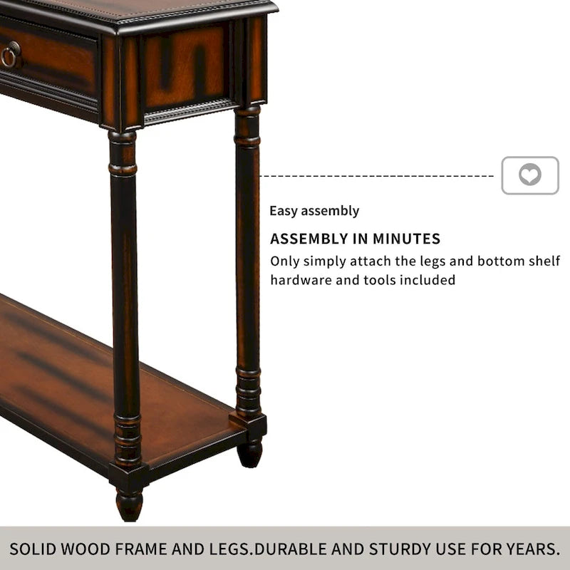 Solid Wood Console Table with 3 Drawers and Shelf