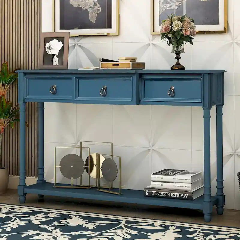 Solid Wood Console Table with 3 Drawers and Shelf
