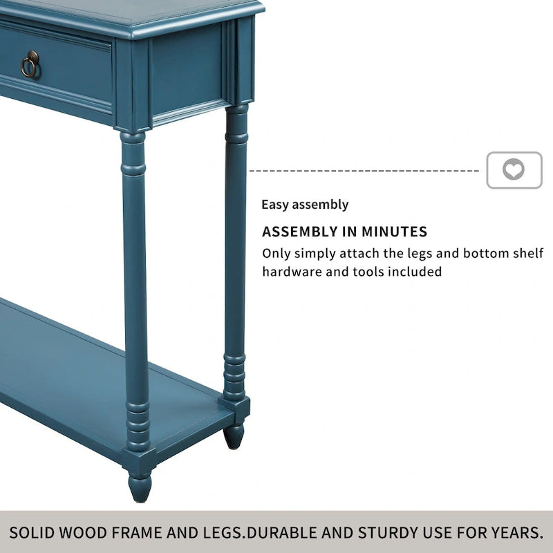 Solid Wood Console Table with 3 Drawers and Shelf