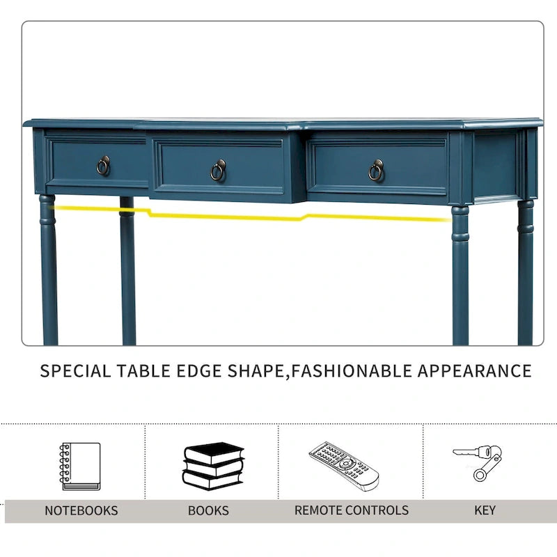 Solid Wood Console Table with 3 Drawers and Shelf