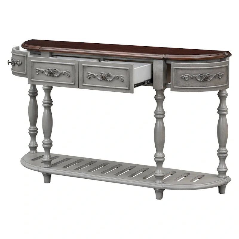 Curved Console Table with 4 Drawers and 1 Shelf