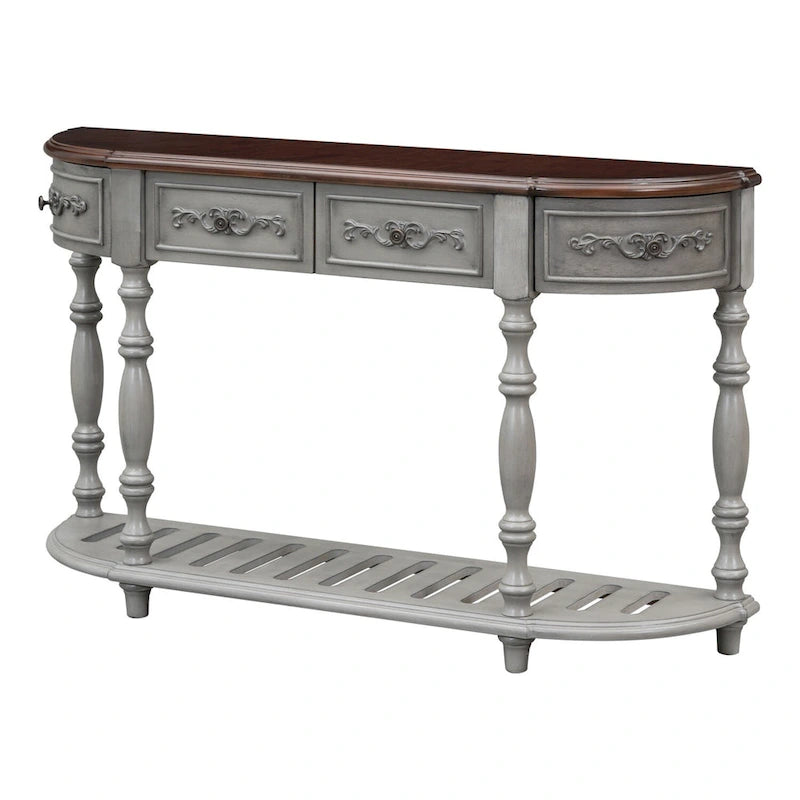 Curved Console Table with 4 Drawers and 1 Shelf