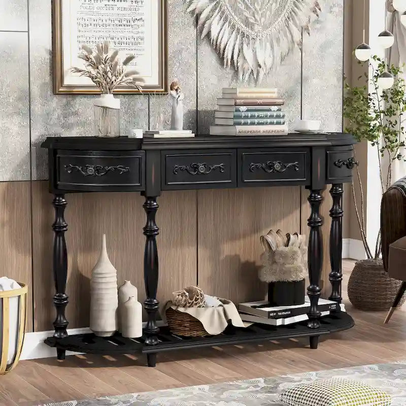 Curved Console Table with 4 Drawers and 1 Shelf