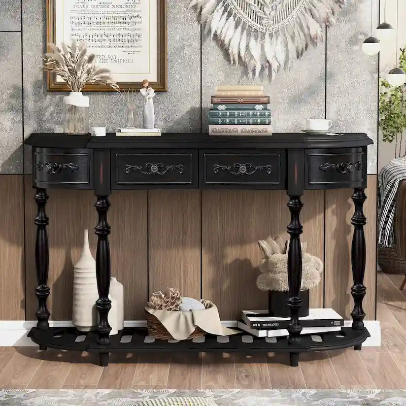 Curved Console Table with 4 Drawers and 1 Shelf