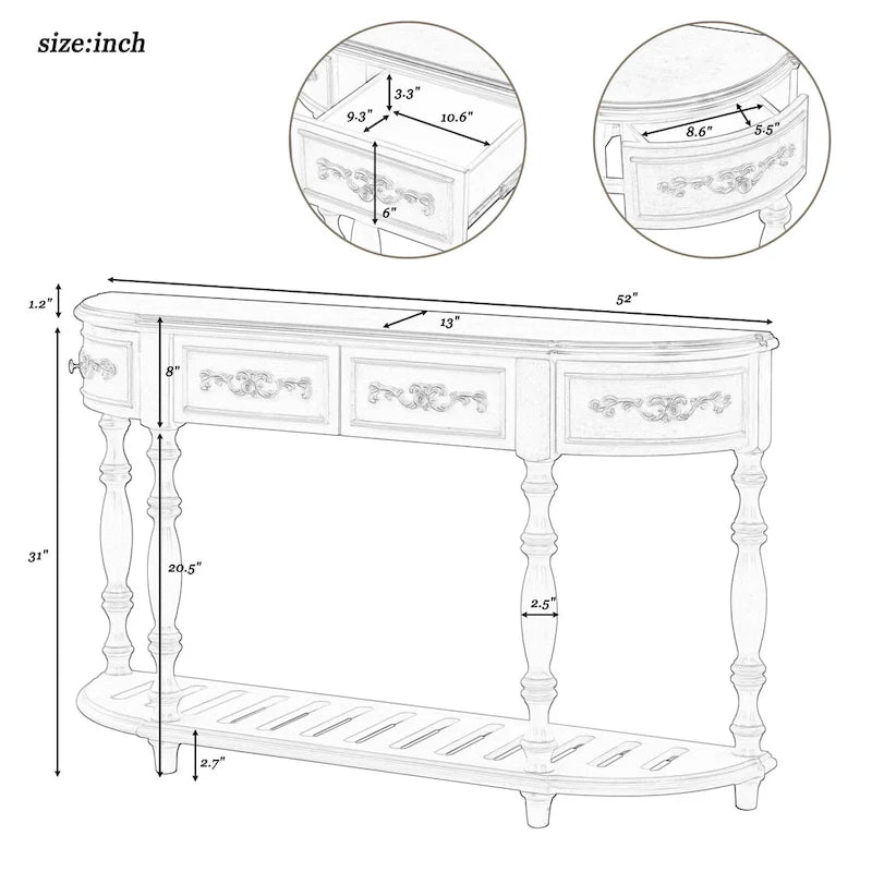 Curved Console Table with 4 Drawers and 1 Shelf