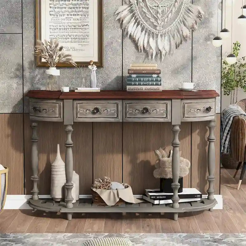 Curved Console Table with 4 Drawers and 1 Shelf