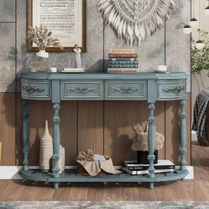 Curved Console Table with 4 Drawers and 1 Shelf