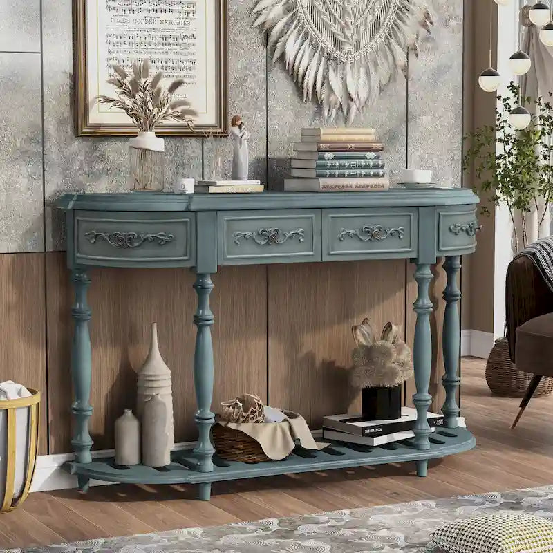 Curved Console Table with 4 Drawers and 1 Shelf