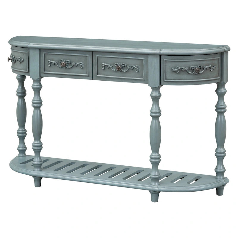 Curved Console Table with 4 Drawers and 1 Shelf