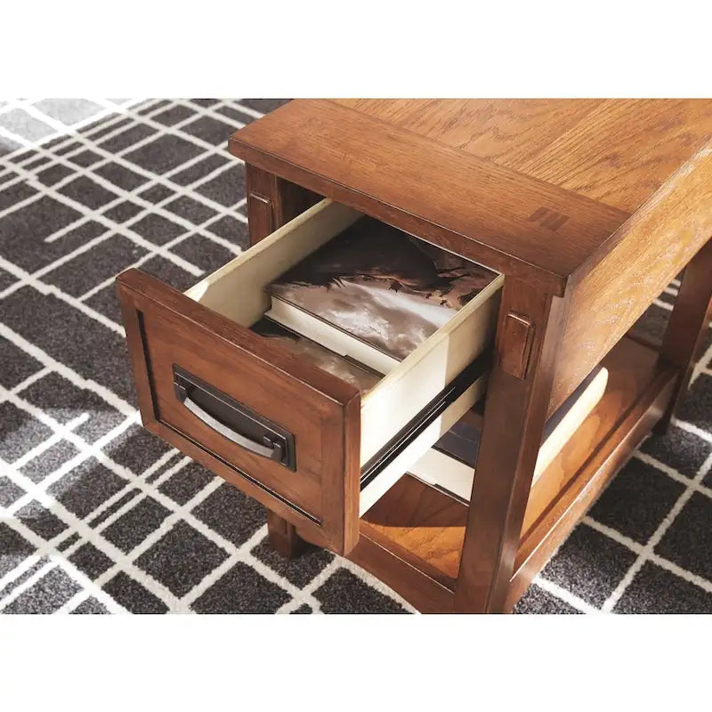 Brown Finish Wood Chairside End Table - 13 W x 22.13 D x 23.13 H