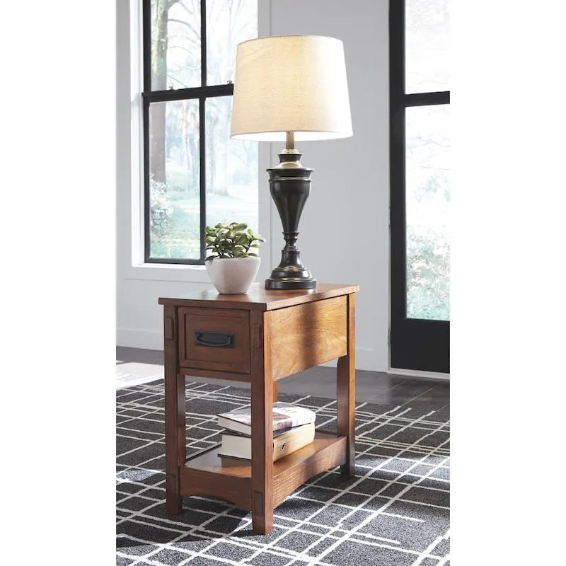 Brown Finish Wood Chairside End Table - 13 W x 22.13 D x 23.13 H