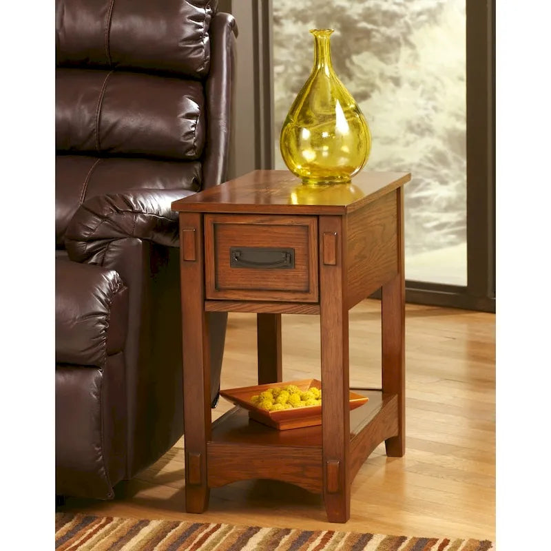 Brown Finish Wood Chairside End Table - 13 W x 22.13 D x 23.13 H