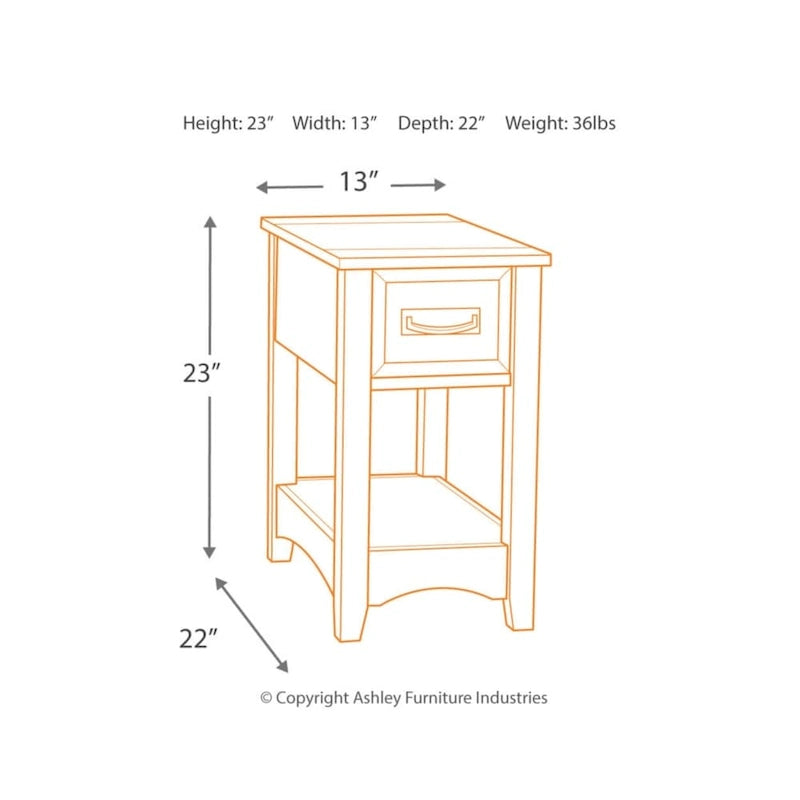 Brown Finish Wood Chairside End Table - 13 W x 22.13 D x 23.13 H
