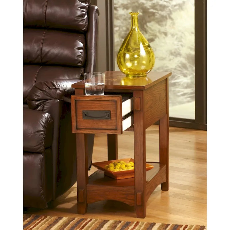 Brown Finish Wood Chairside End Table - 13 W x 22.13 D x 23.13 H