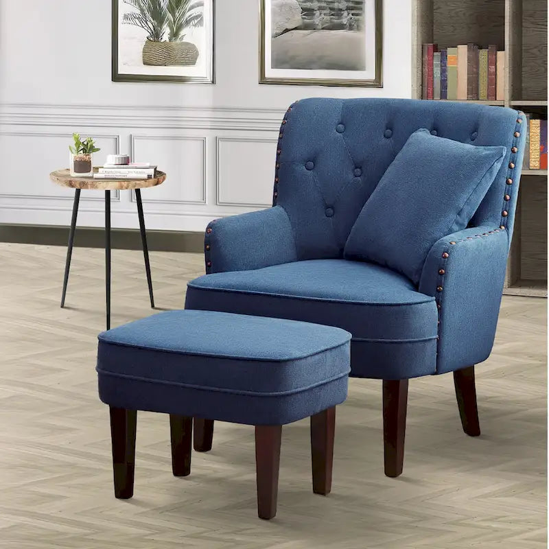 Club Chair Upholstered Button Tufted Accent Chair with Ottoman and Pillow