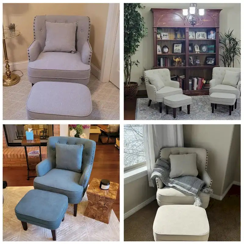 Club Chair Upholstered Button Tufted Accent Chair with Ottoman and Pillow